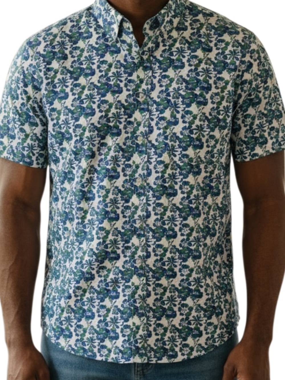 Nautica Blue & Green Floral Short-Sleeve Button-Down Shirt